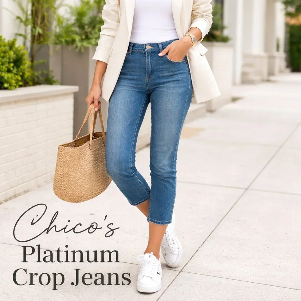 CHICO'S Platinum Washed Denim Faded Distressed Crop Jeans, Size 0 - Picture 1 of 9